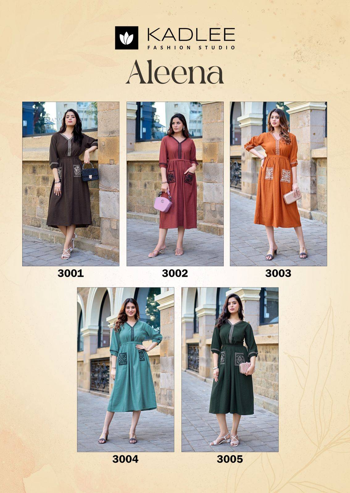 Aleena By KADLEE 3001 To 3005 Series Beautiful Festive Suits Colourful Viscose Weaving kurtis At Wholesale Price